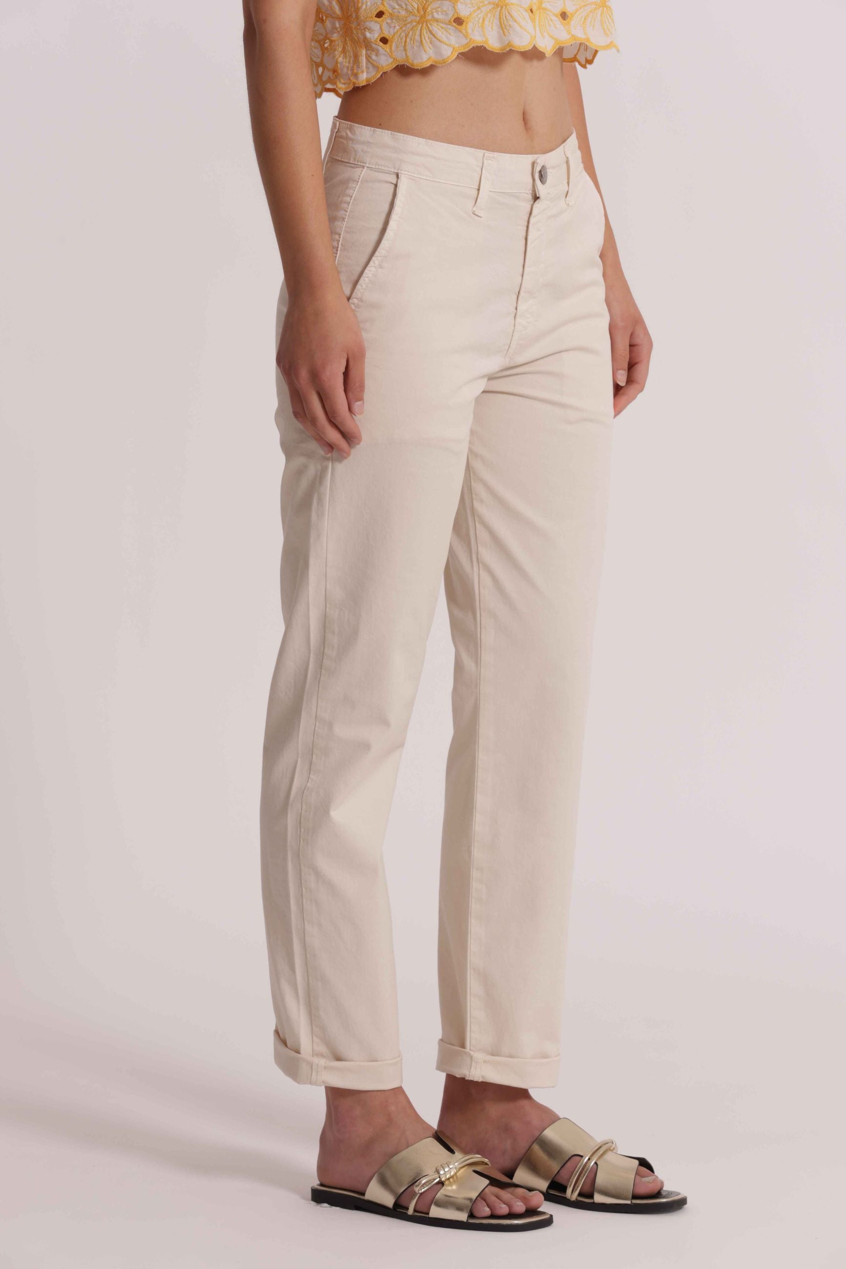 Mimi Mua pantalone donna taglio dritto con risvolto elegante BURRO XXL | Giò Fashion