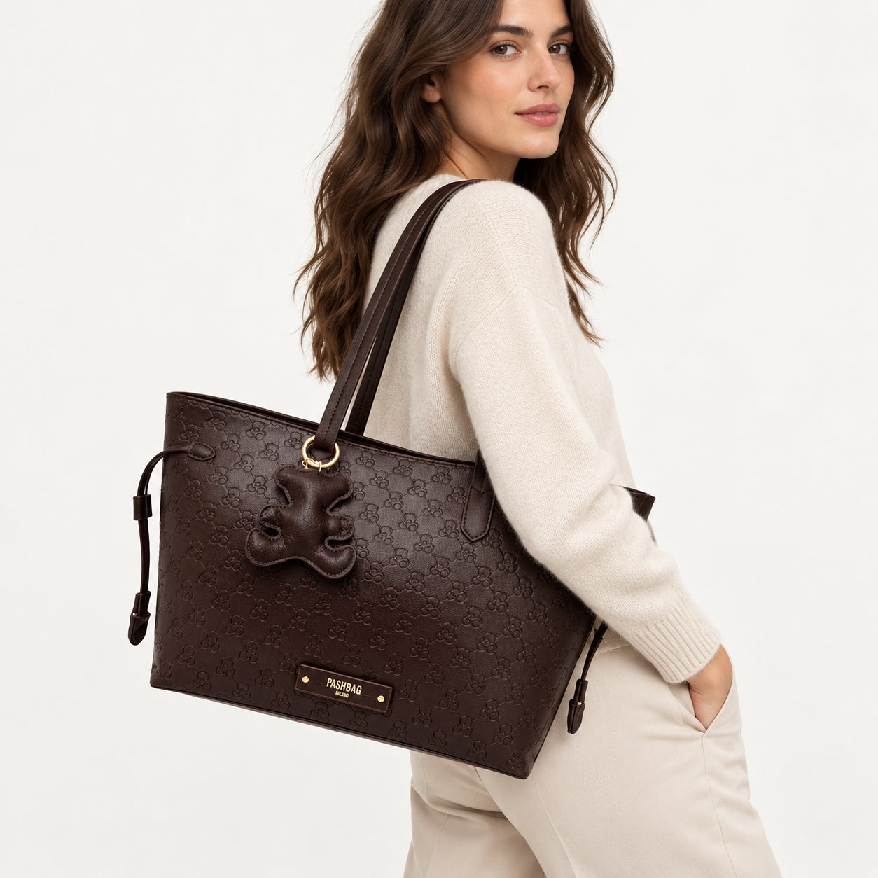 PashBag Borsa Shopper Donna con Manici Lunghi e Charm
