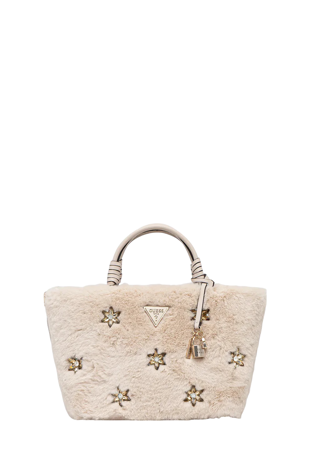 Borsa Guess in pelliccia sintetica con applicazioni gioiello