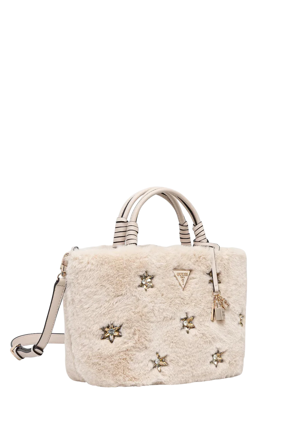 Borsa Guess in pelliccia sintetica con applicazioni gioiello