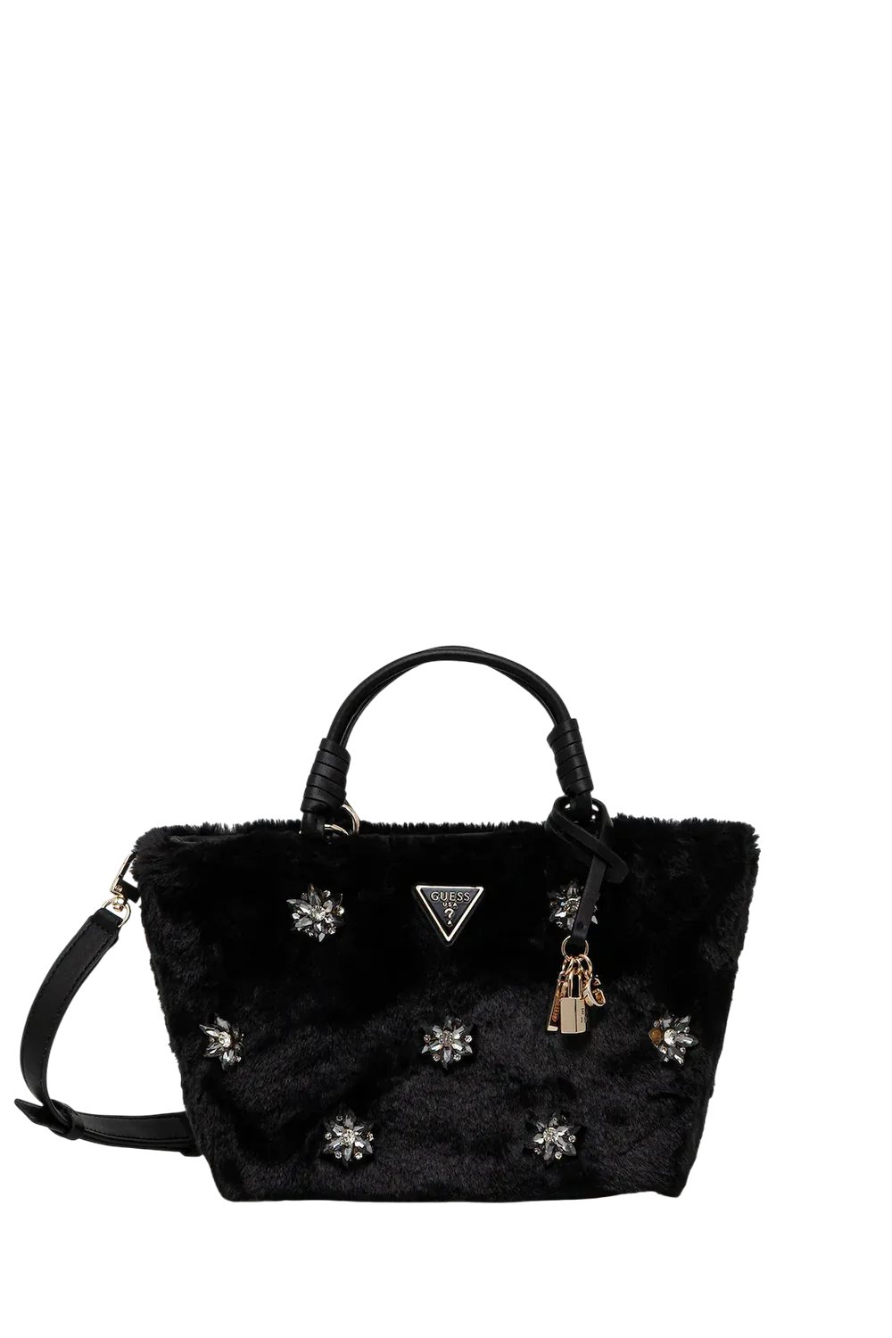 Borsa Guess in pelliccia sintetica con applicazioni gioiello