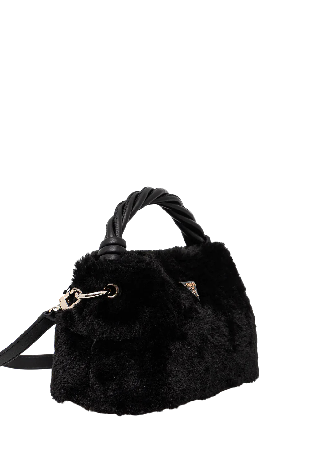 Borsa a mano Guess con manico intrecciato e finitura in pelliccia