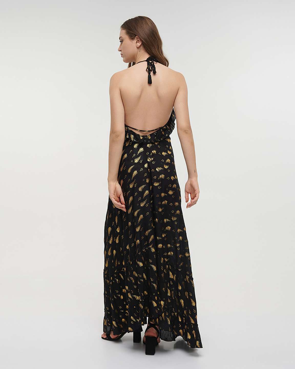 Ble Resort Collection Abito Lungo con Schiena Scoperta con Stampe e Volant