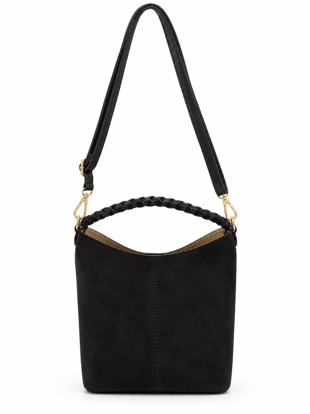 Borsa Vera Pelle in Camoscio Cuoio con Manico Intrecciato, Tracolla e Pochette