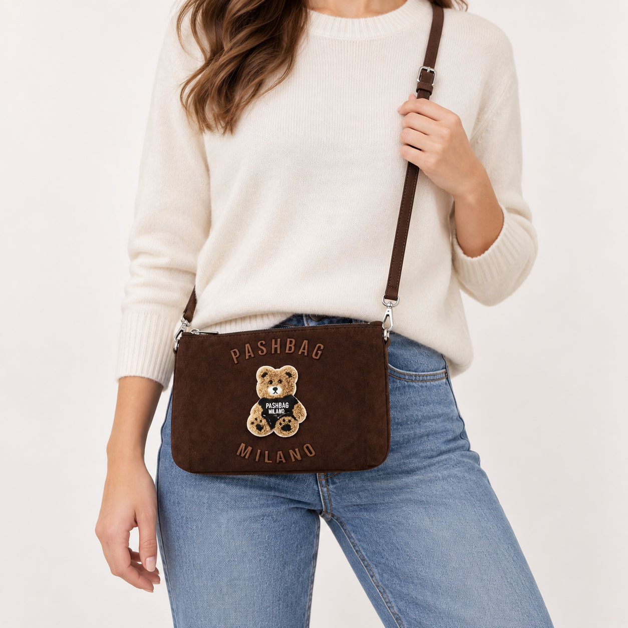 PashBag Borsa a Tracolla Compatta con Orsetto Ricamato