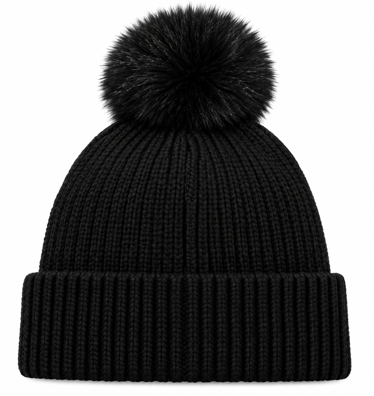 Cappello in Maglia a Coste con Pompon e Logo Frontale