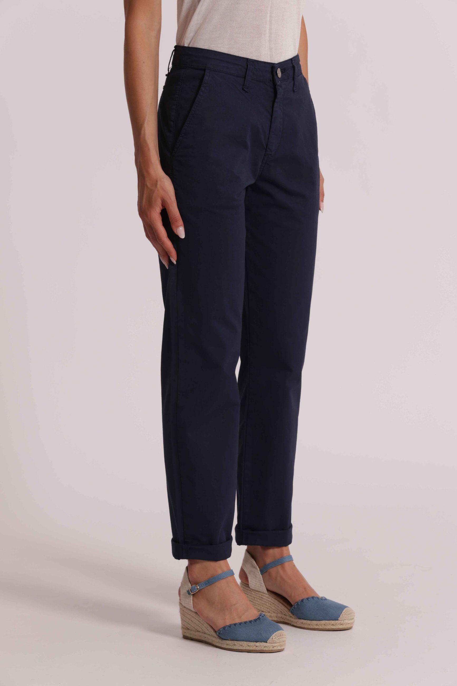 Mimi Mua pantalone donna taglio dritto con risvolto elegante Blu S | Giò Fashion
