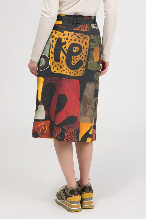 Gonna midi donna Anekke con bottoni frontali e cintura stile artistico NERO M | Giò Fashion