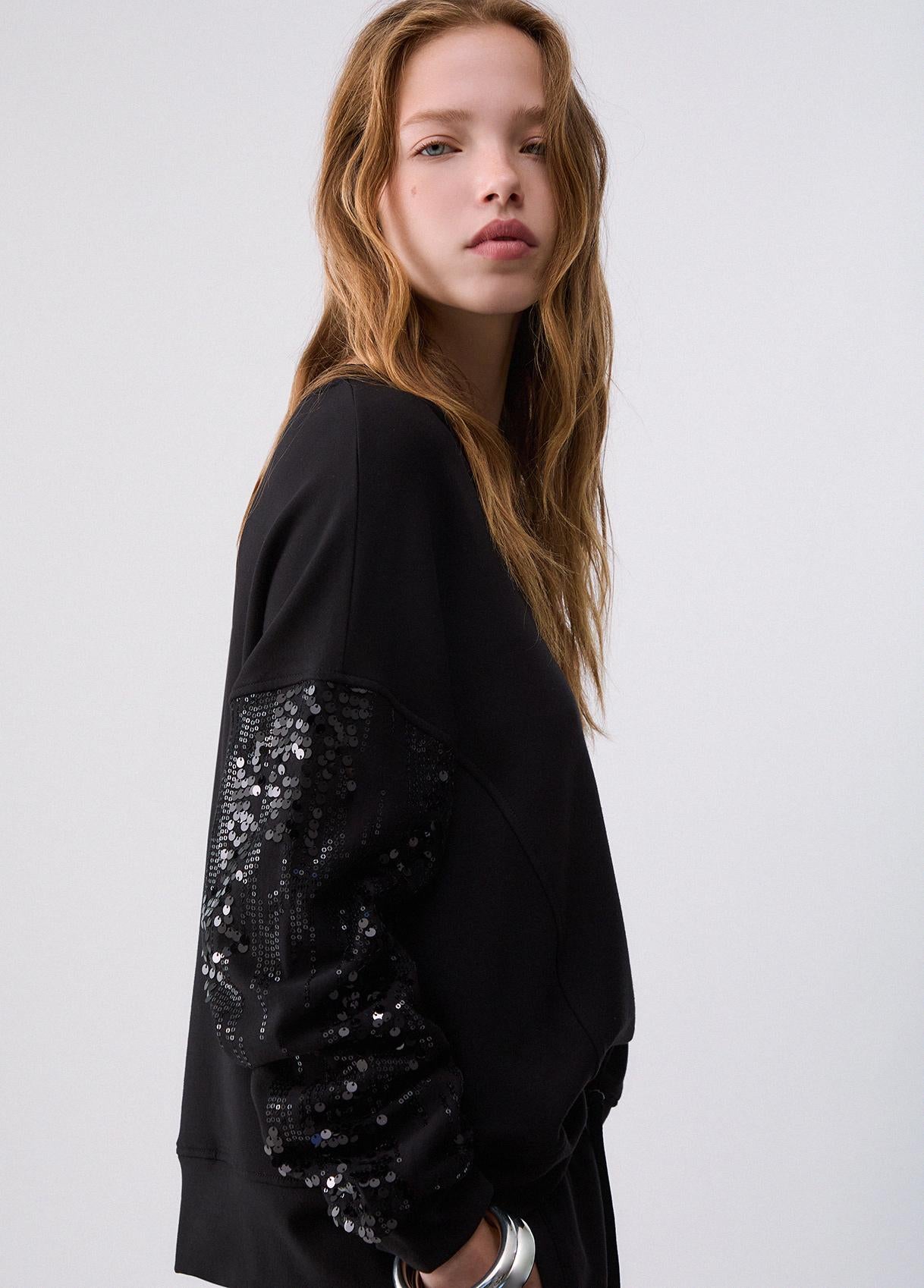 Liu Jo Felpa Donna con Scollo a V e Paillettes