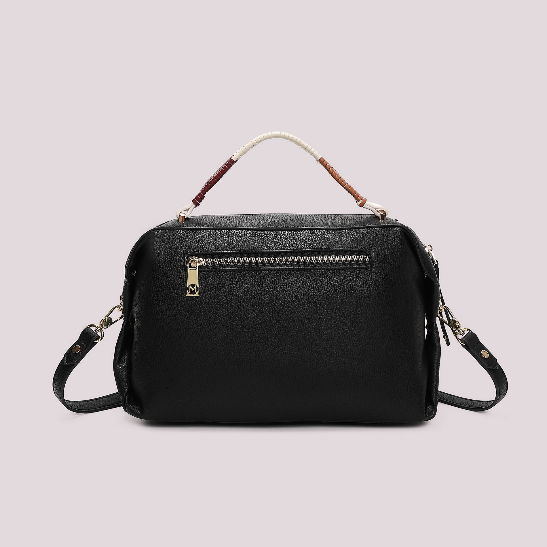 Mimi Mua borsa a mano con doppia zip e manico intrecciato