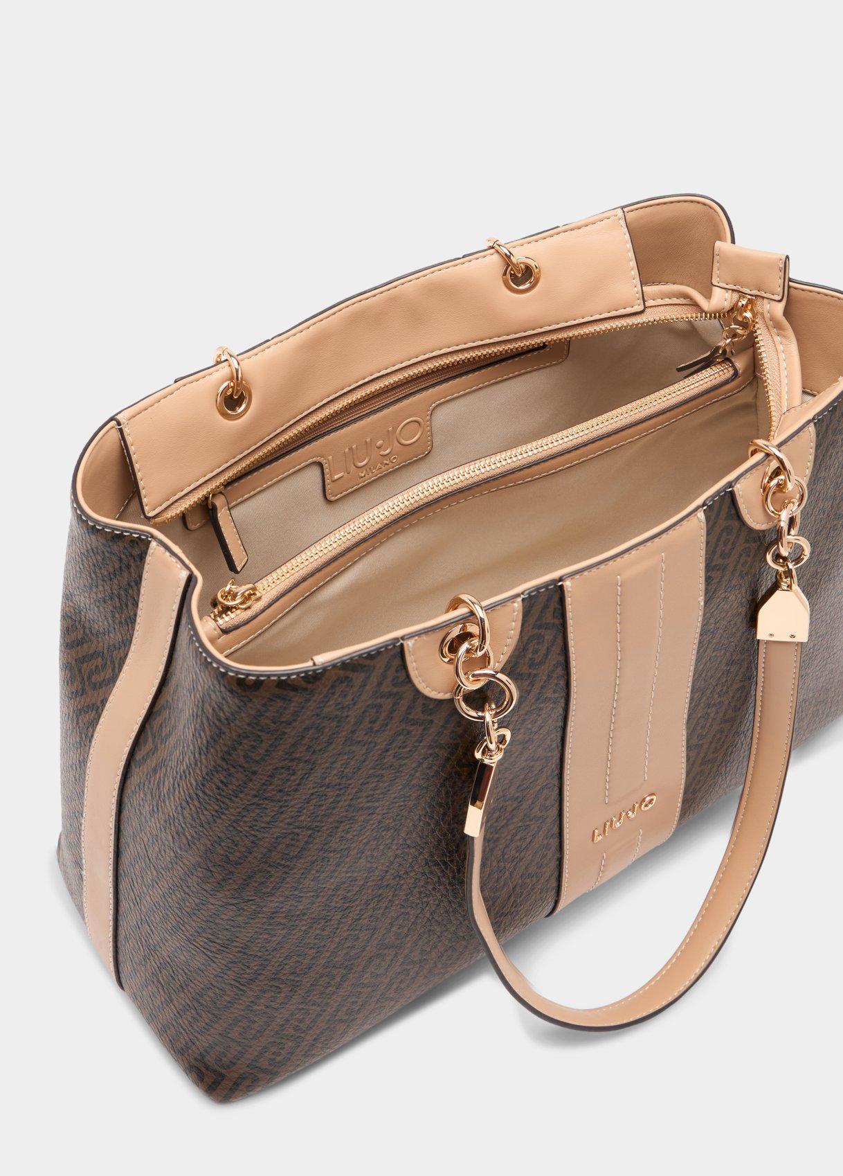 Borsa Shopping Liu Jo con Stampa Monogram e Manici a Spalla Testa di moro cipria TU | Giò Fashion