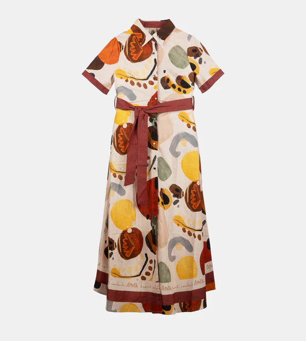 Abito lungo camicia Anekke con stampa artistica e cintura