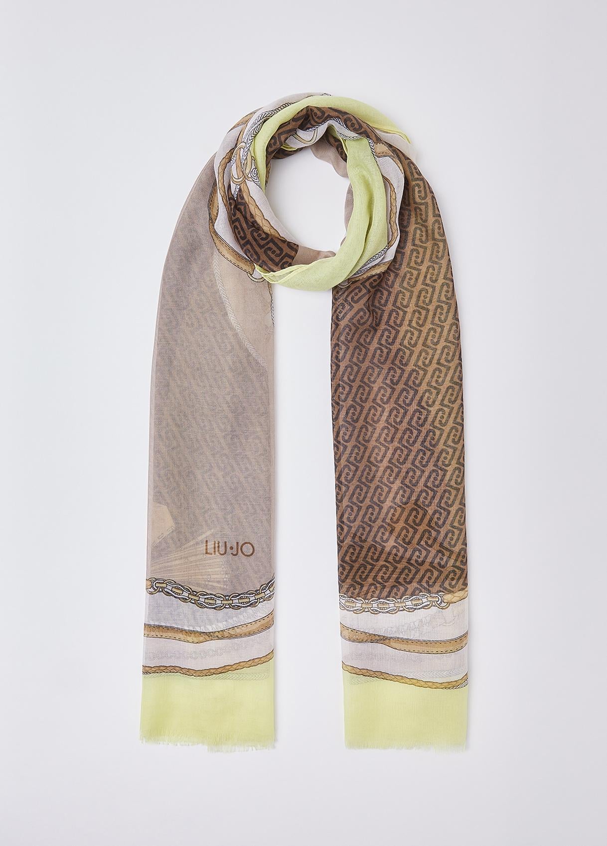 Sciarpa Liu Jo donna con stampa logo e dettagli decorativi Avocado TU | Giò Fashion