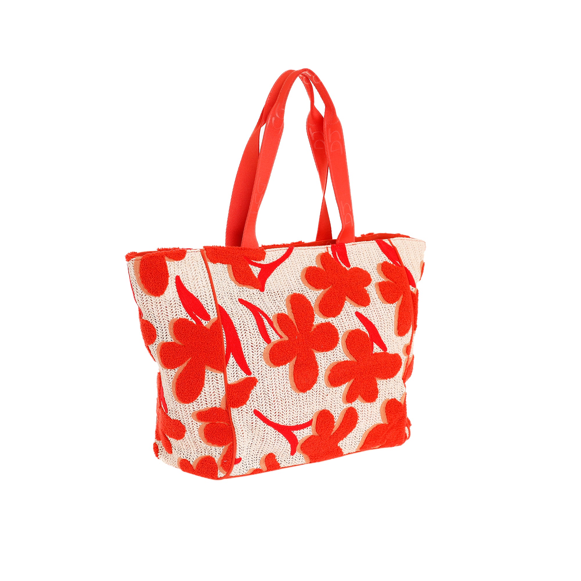 Borsa shopping Byblos donna in tessuto con fantasia floreale e manici a spalla Arancione TU | Giò Fashion