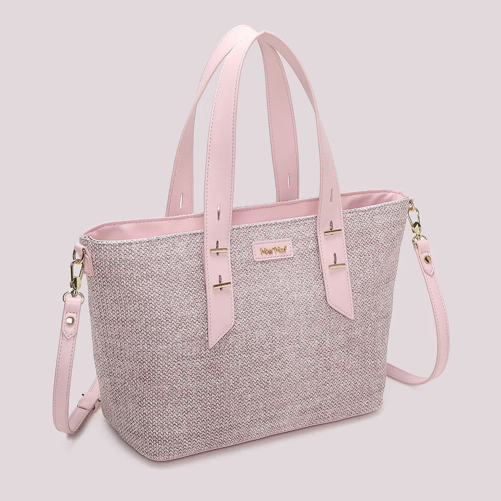Borsa Donna Mimi Mua Shopping con Tracolla e Doppi Manici Design Intrecciato Lilla TU | Giò Fashion
