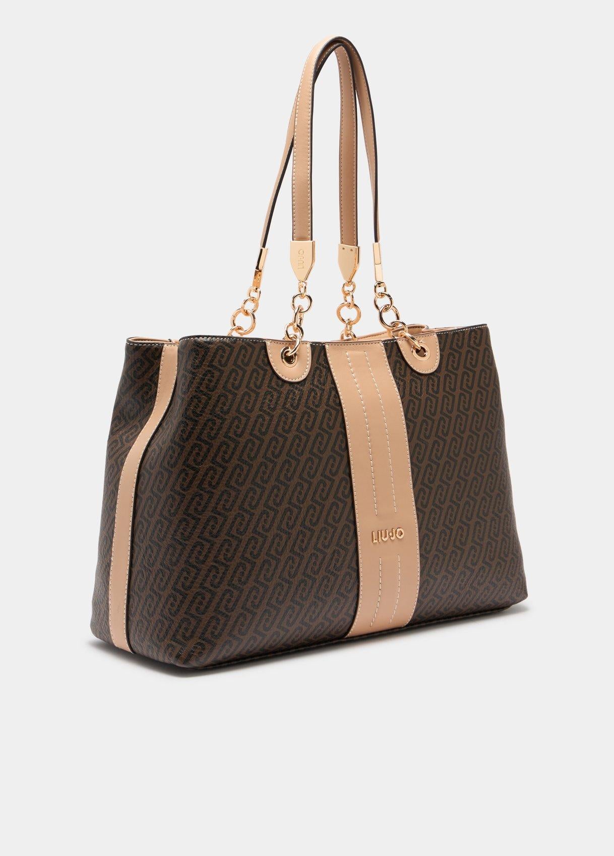 Borsa Shopping Liu Jo con Stampa Monogram e Manici a Spalla Testa di moro cipria TU | Giò Fashion