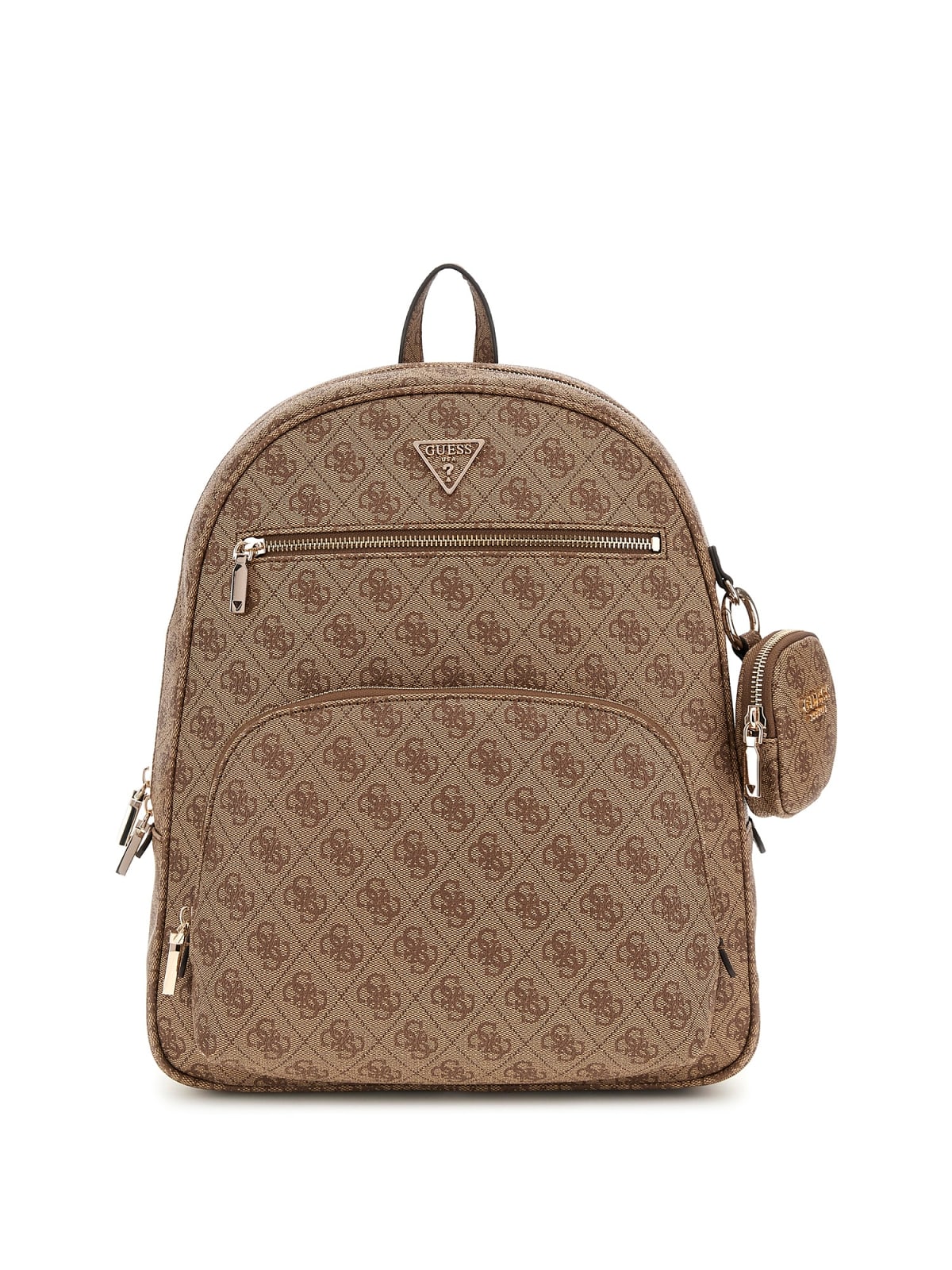 Zaino Guess donna logo all over con tasche e charm removibile LATTE LOGO TU | Giò Fashion