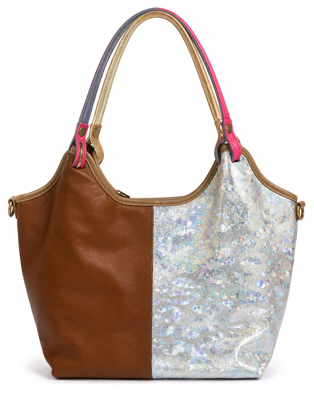 Borsa a Spalla Vera Pelle Donna Multicolor con Tracolla