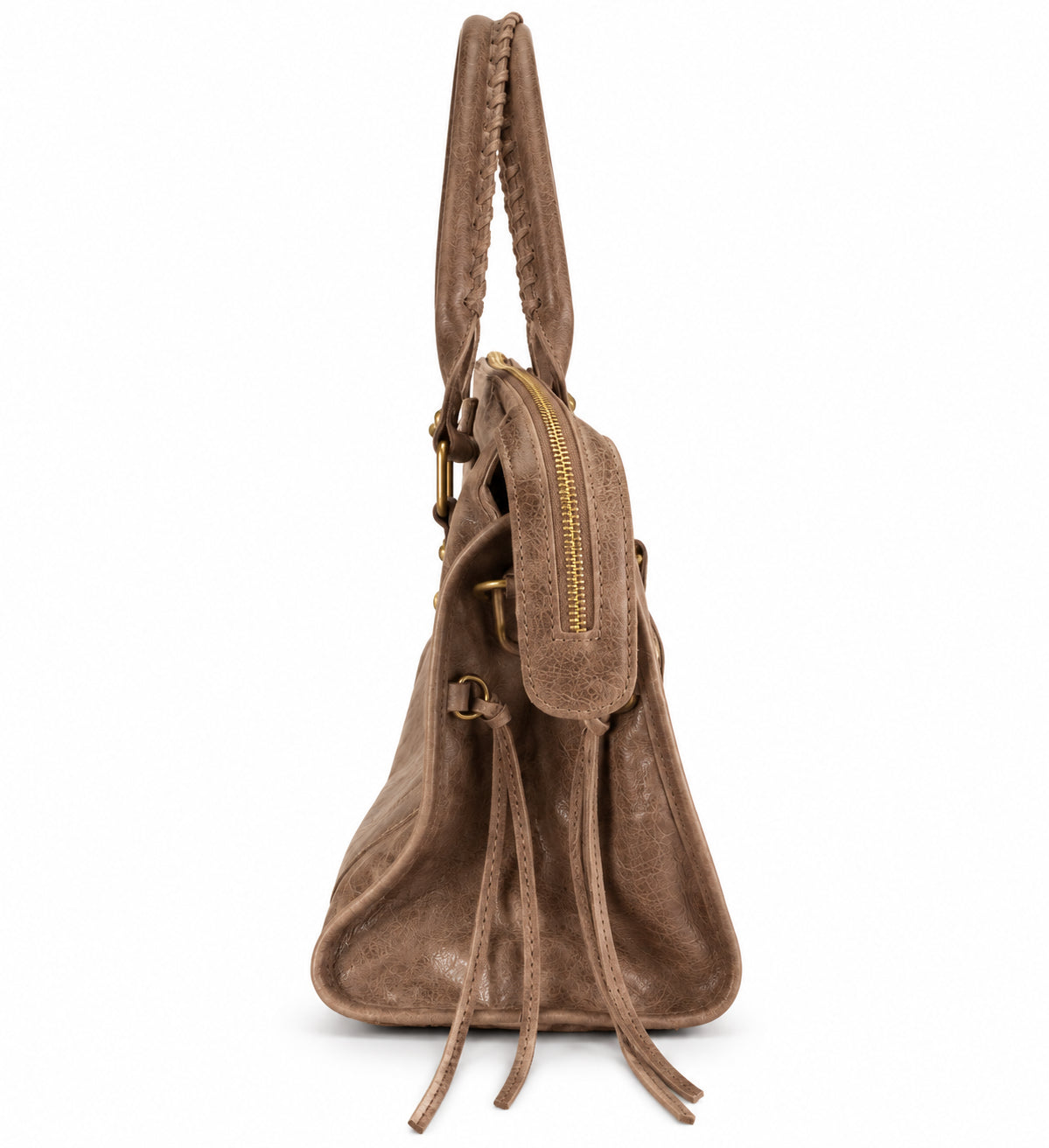 Borsa a Mano in Pelle Effetto Vintage con Borchie e Tracolla