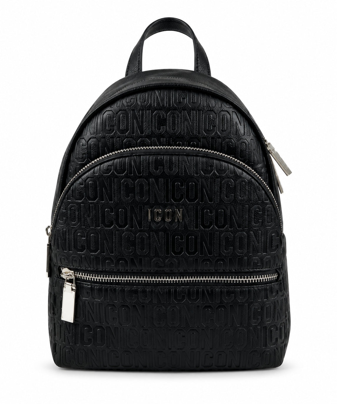 Zaino nero con monogramma in rilievo e tasche con zip