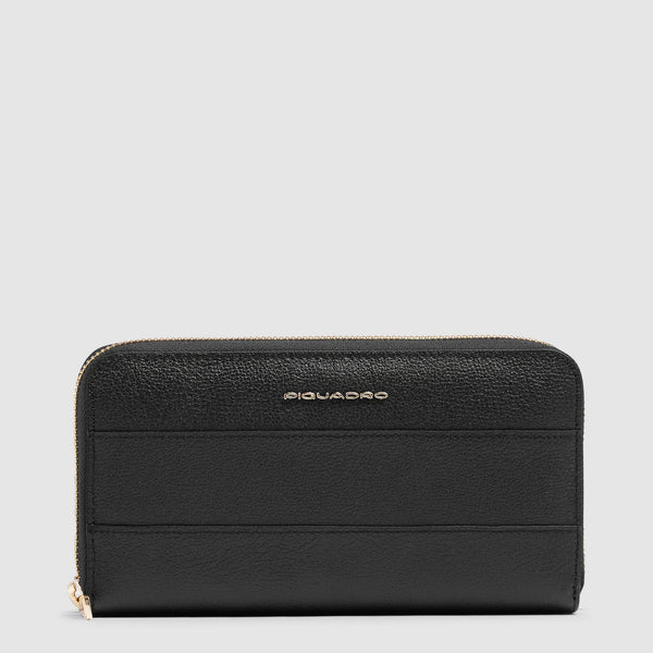 Portafoglio Piquadro in pelle con chiusura zip e scomparti interni