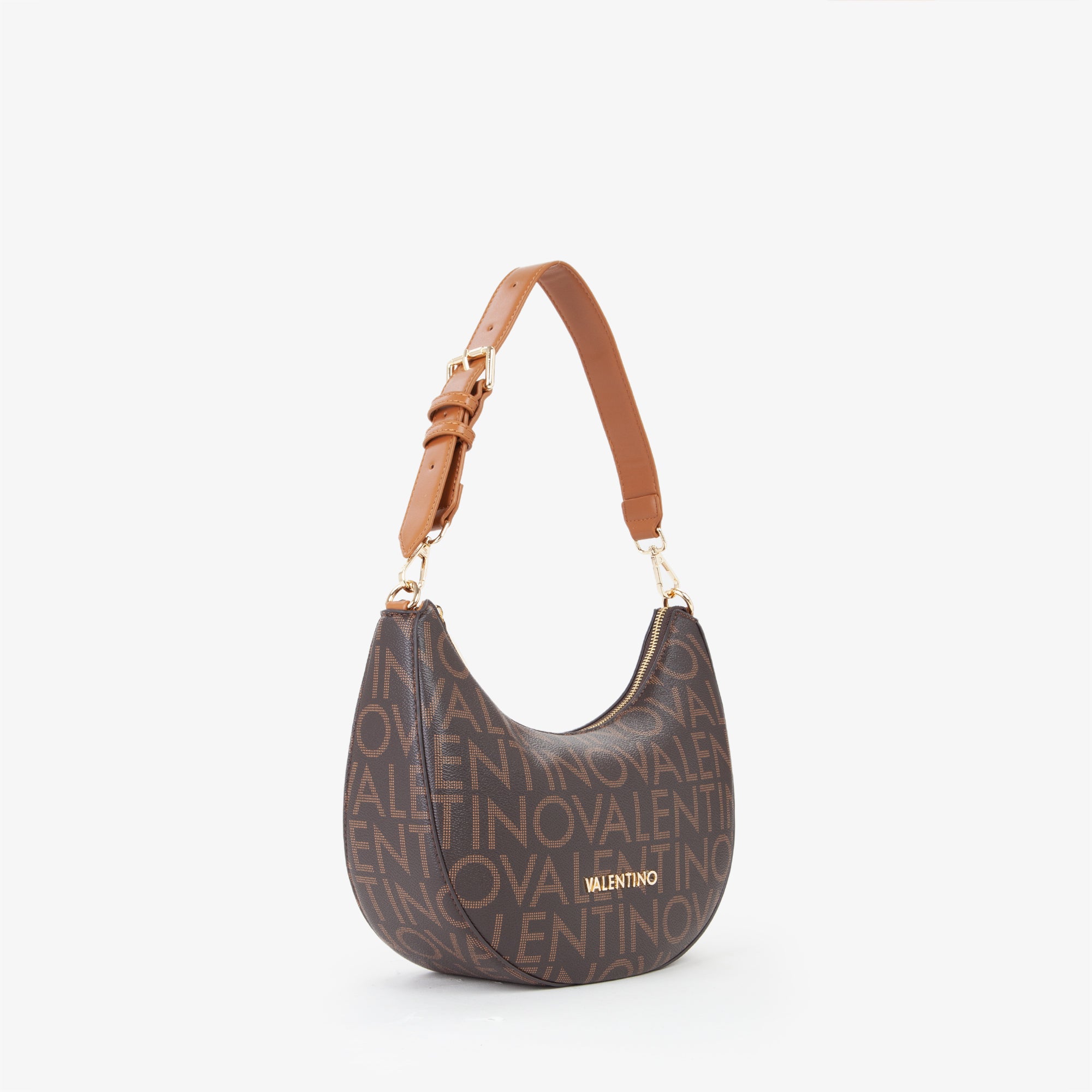 Borsa a spalla donna Mario Valentino mezzaluna con stampa logo e tracolla regolabile Marrone TU | Giò Fashion