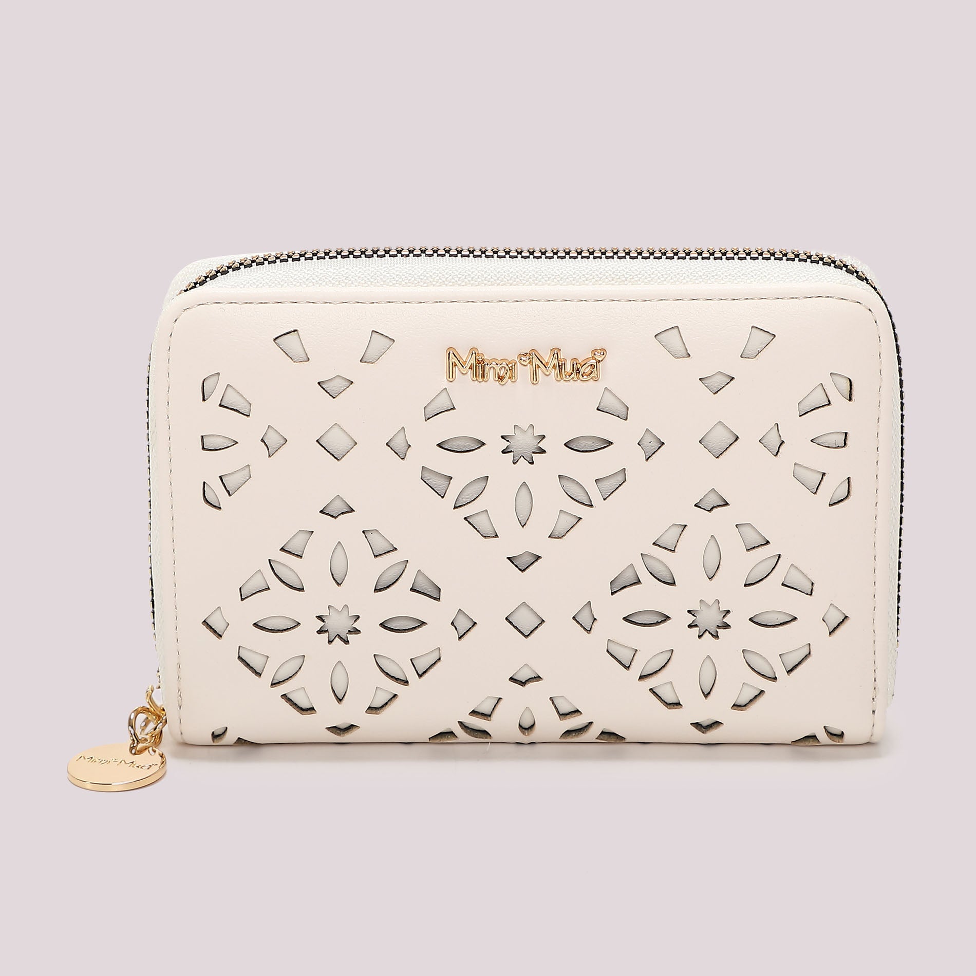 Portafoglio donna Mimi Mua zip around traforato con design decorativo elegante Bianco TU | Giò Fashion