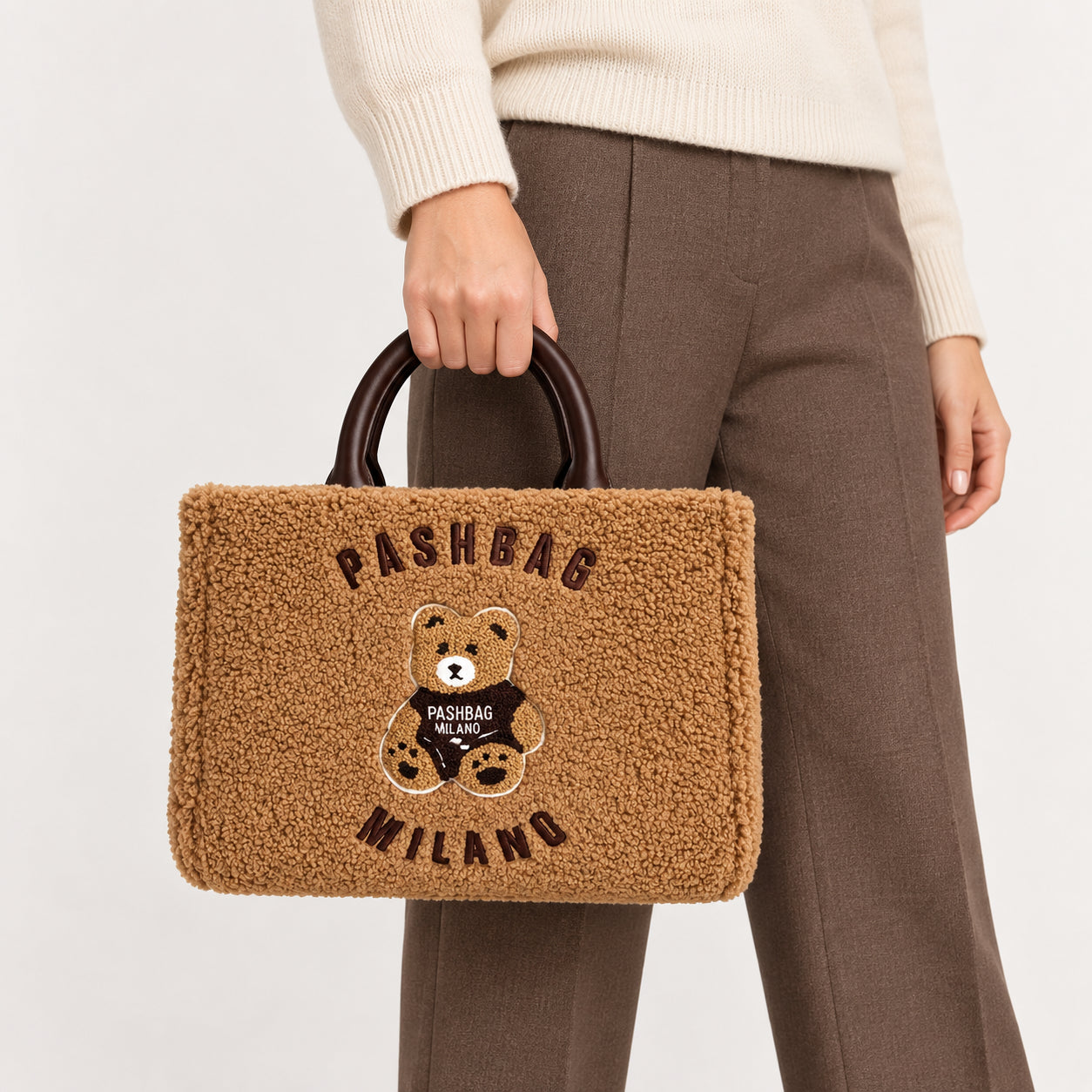PashBag Borsa a Mano Morbida con Orsetto Ricamato