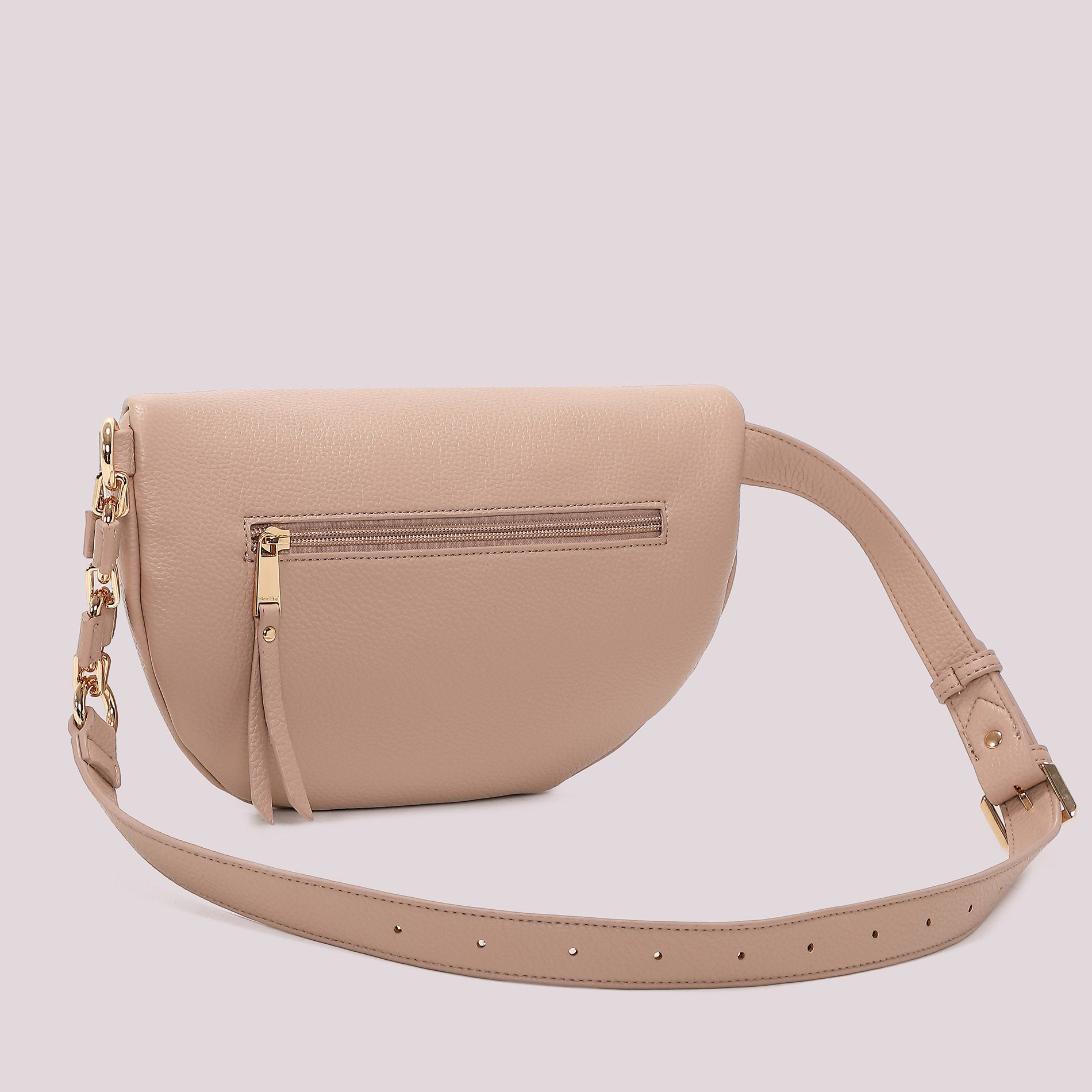 Marsupio donna Mimi Mua effetto pelle con zip e dettagli dorati Nude TU | Giò Fashion