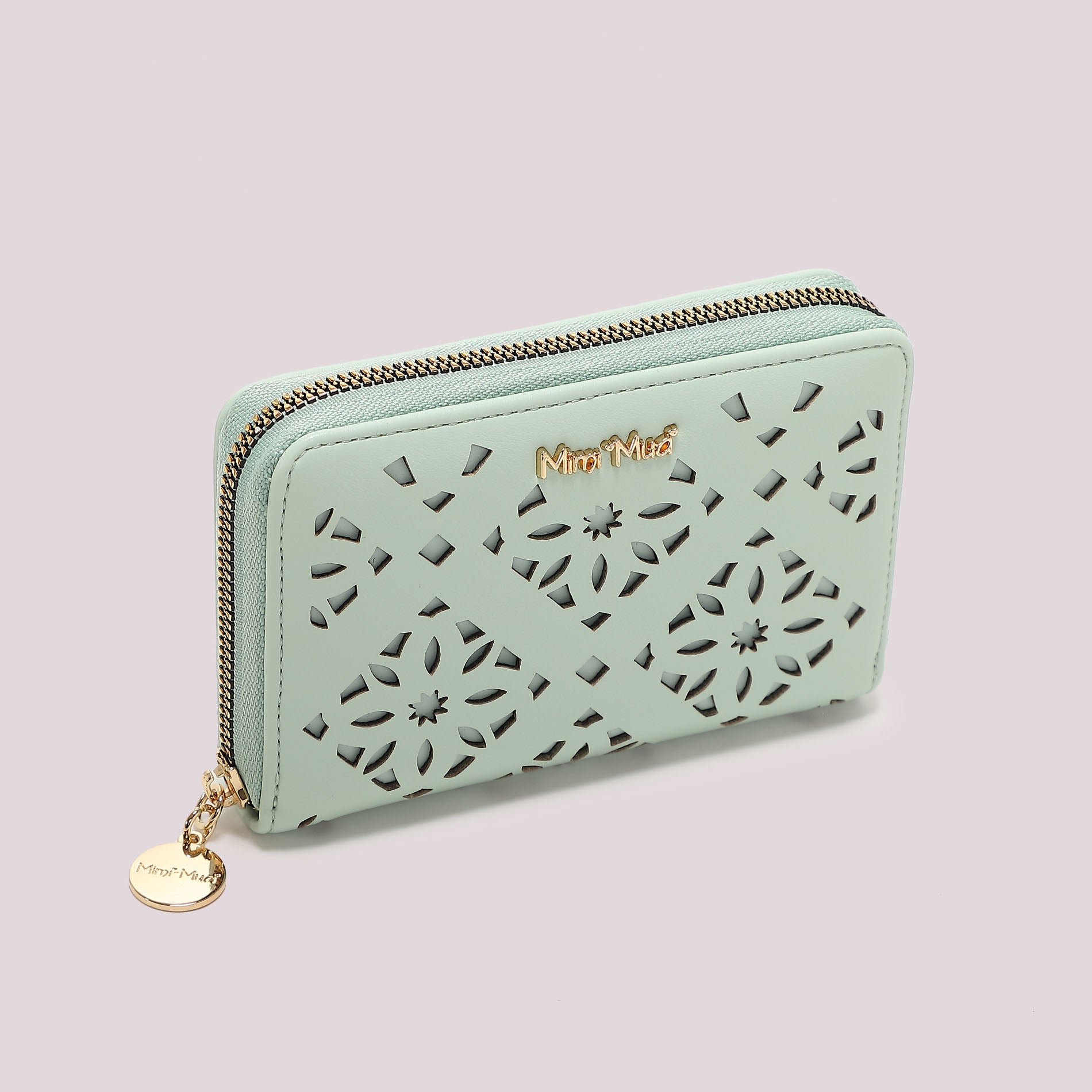 Portafoglio donna Mimi Mua zip around traforato con design decorativo elegante VERDE ACQUA TU | Giò Fashion