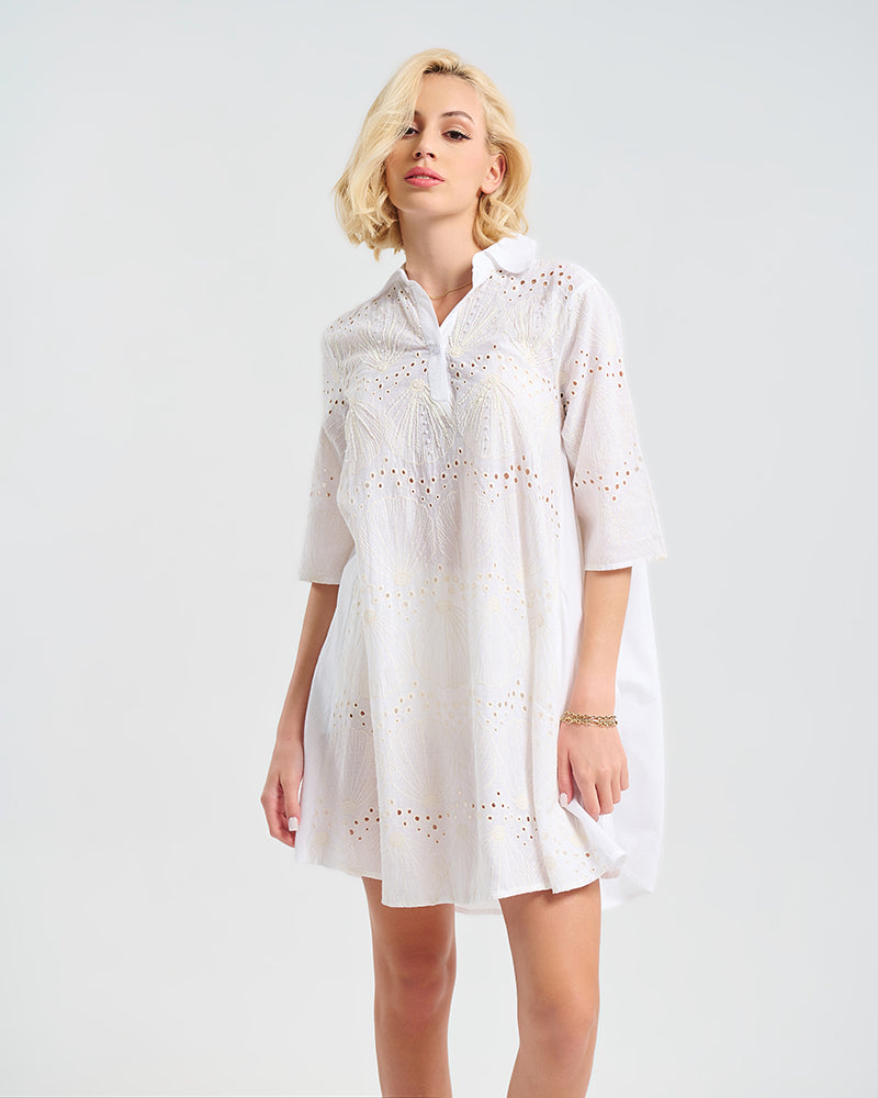 Ble Resort Collection Abito Corto a Maniche 3/4 Traforata