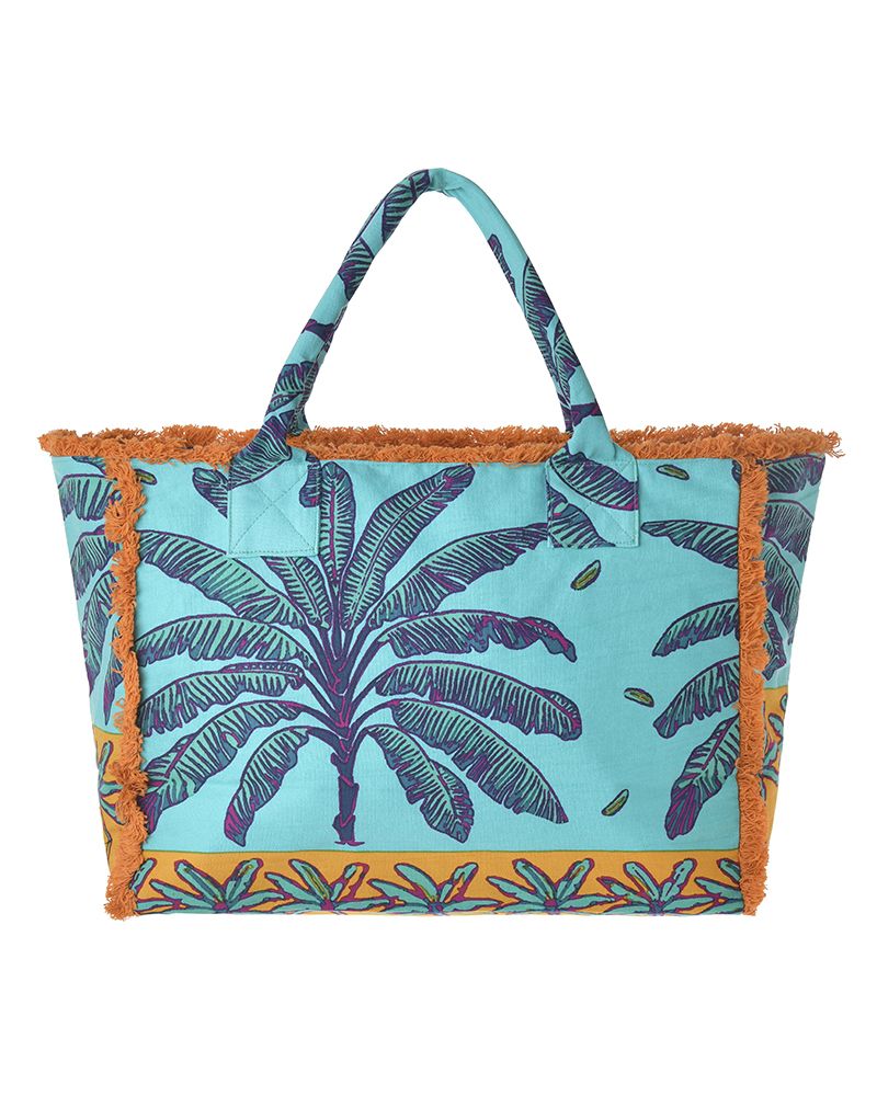 Ble Resort Collection Borsa in Tessuto Arancione e Turchese con Palme