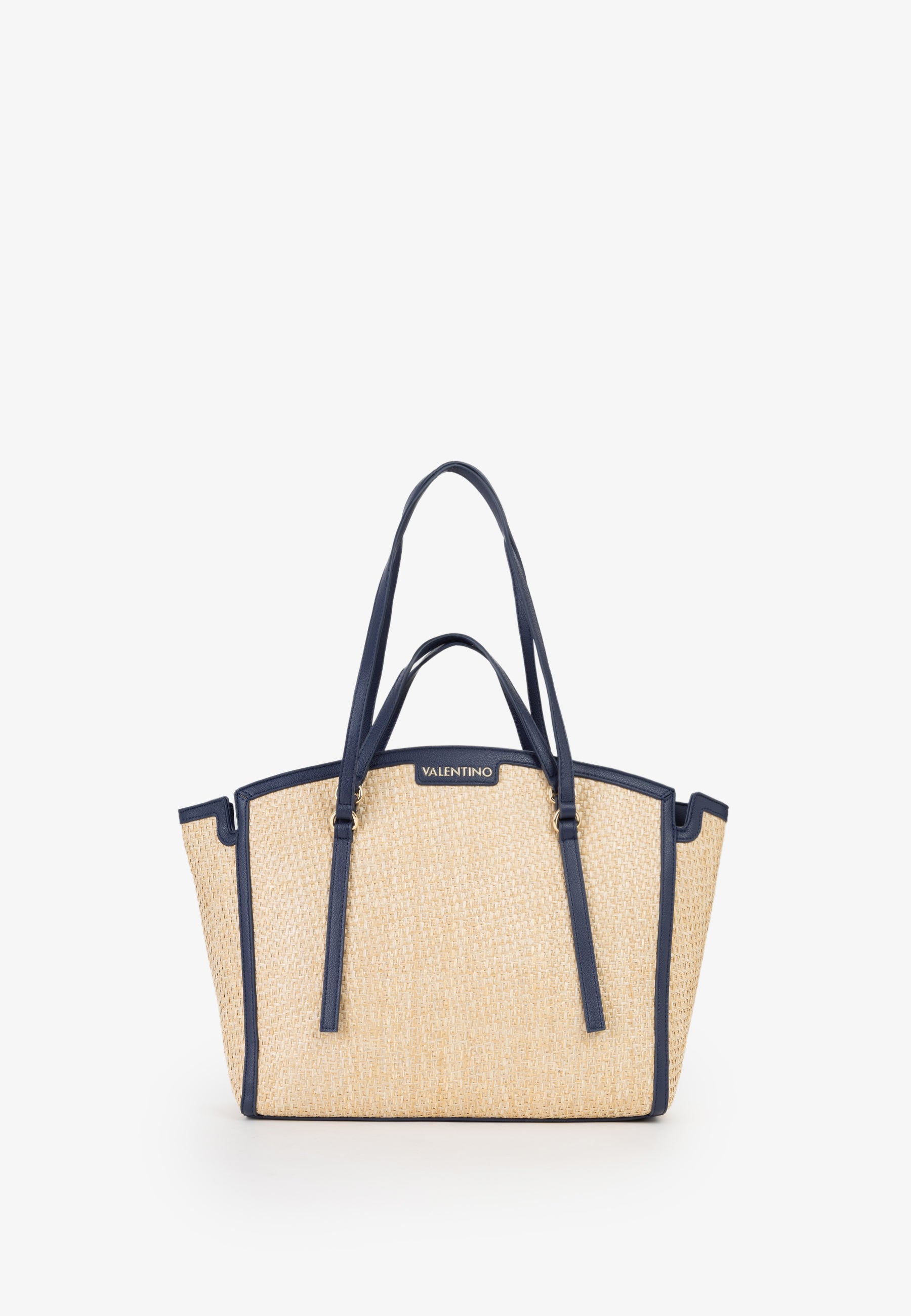 Borsa shopping donna Mario Valentino effetto rafia con doppi manici e profili a contrasto Blu TU | Giò Fashion