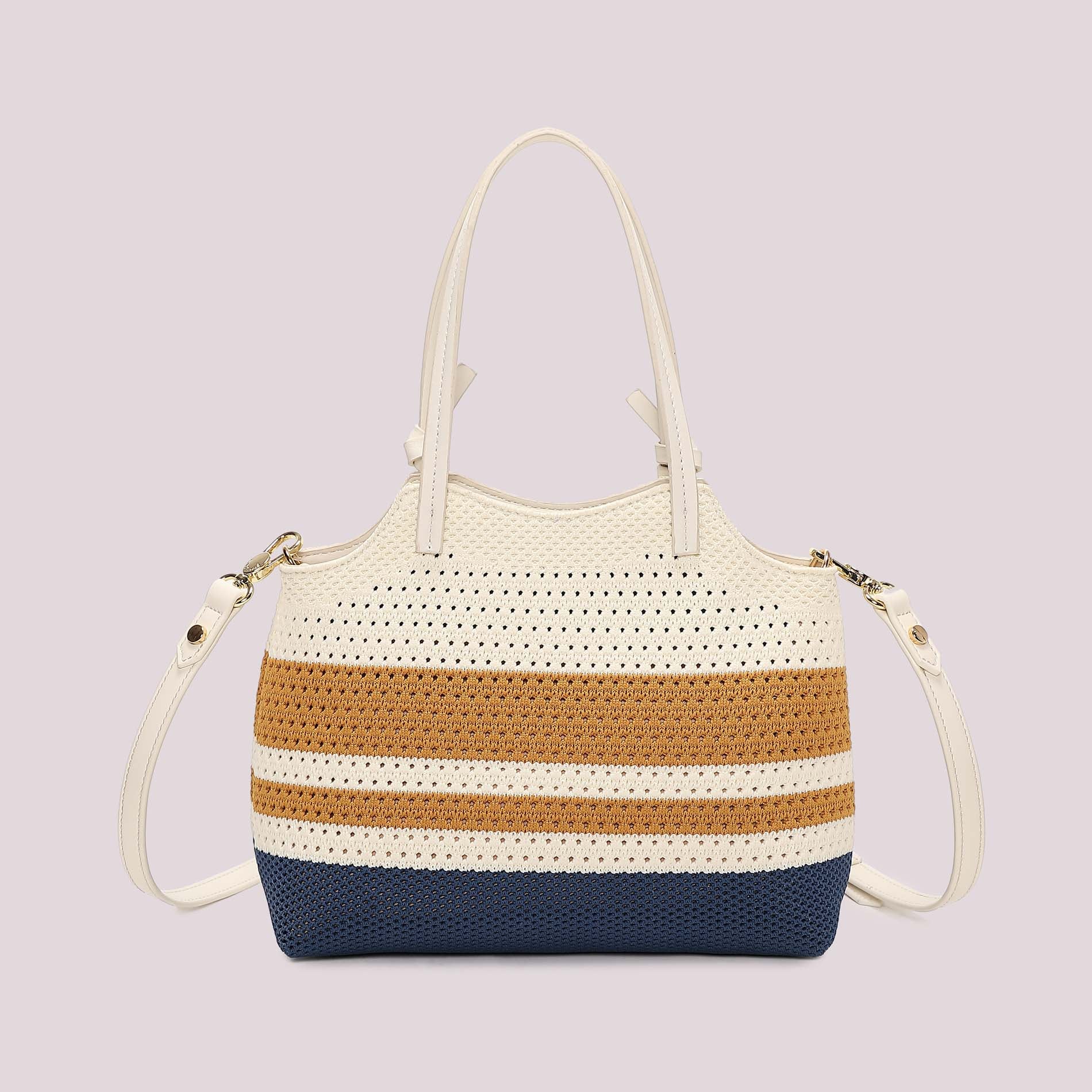 Borsa a spalla Mimi Mua in tessuto lavorato con doppi manici e tracolla removibile Blu TU | Giò Fashion