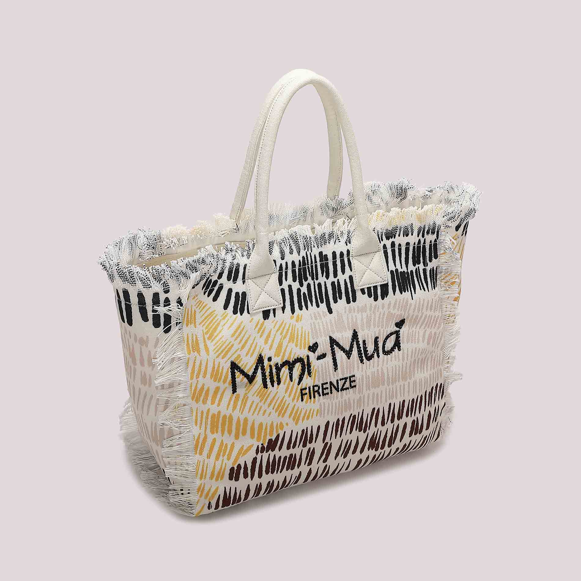 Borsa shopping donna Mimi Mua Firenze in tessuto con stampa e frange laterali MARRONE/OCRA TU | Giò Fashion