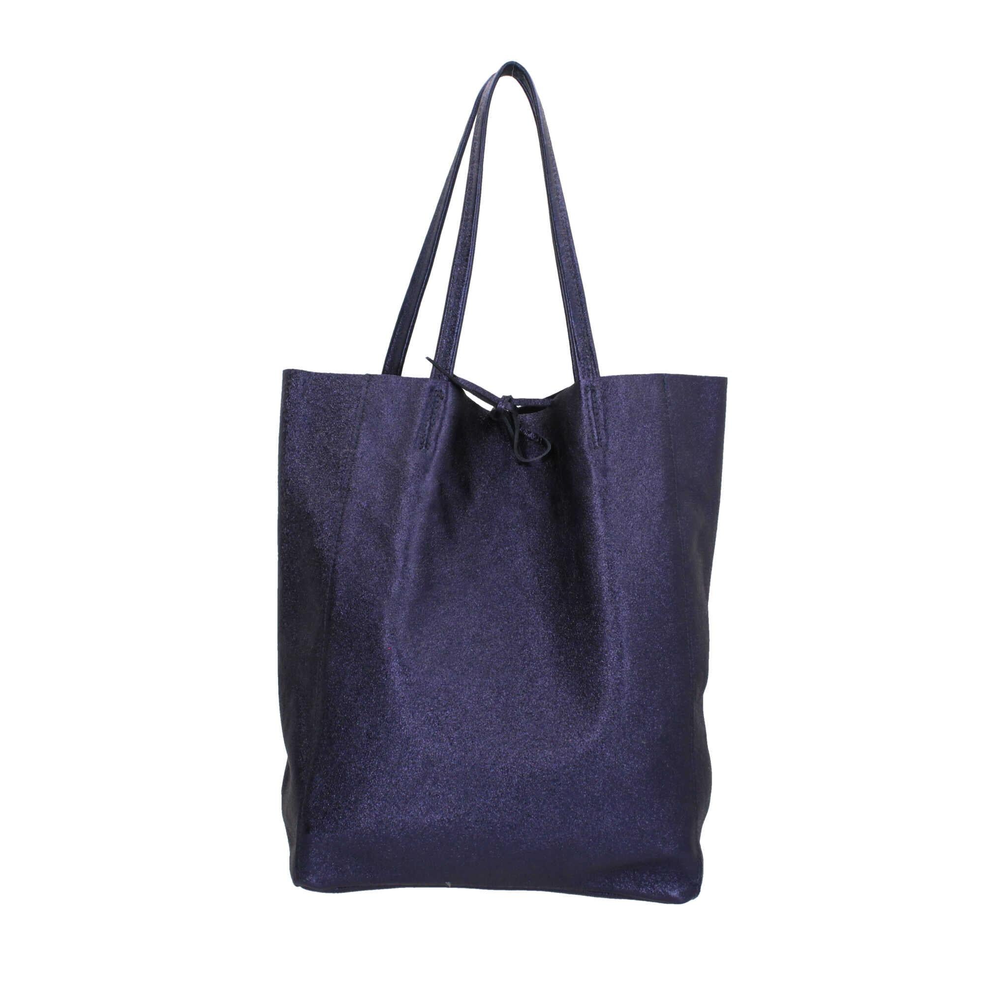 Borsa shopper Made in Italy in pelle con chiusura a laccio BLU TU | Giò Fashion
