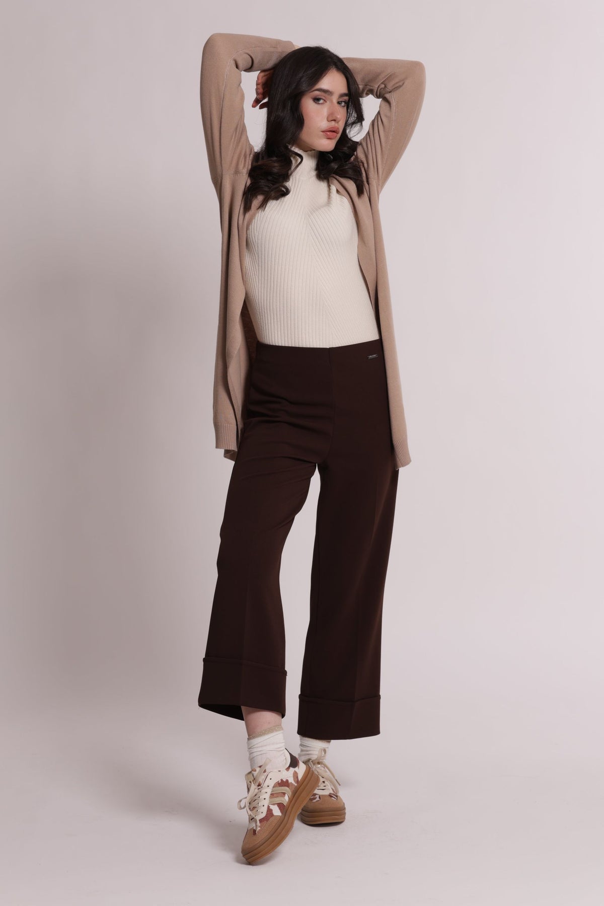Pantalone Donna Mimi Mua in Scuba Crepe con Risvolto