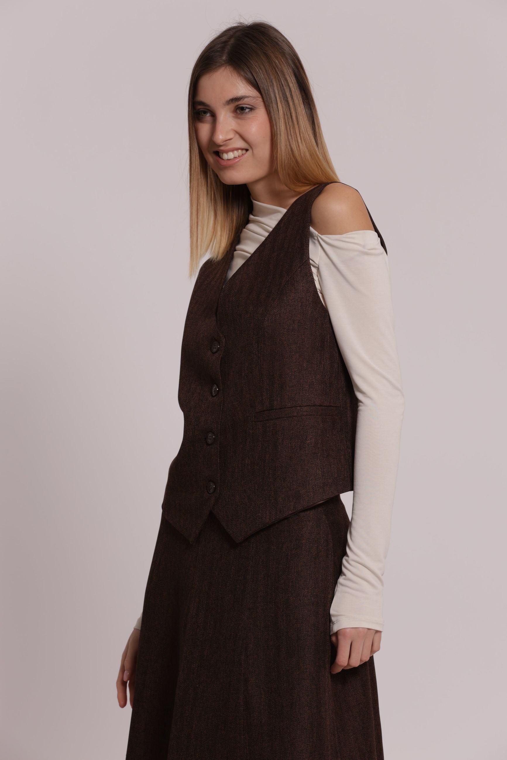 Gilet Donna Mimi Mua in Tweed a Spiga di Pesce