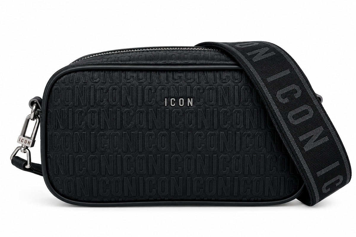 Borsa a tracolla camera bag beige con monogramma e fascia logata