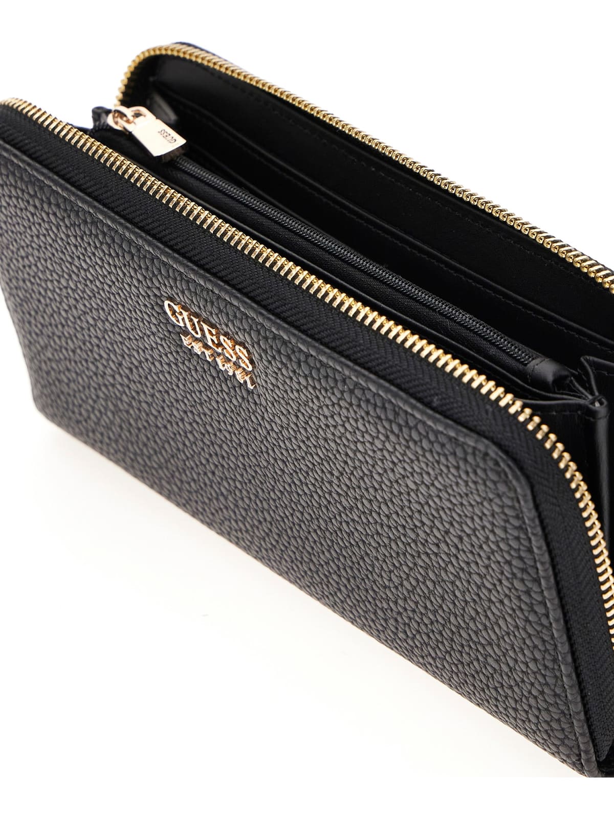Portafoglio lungo Guess donna effetto pelle martellata con zip Nero TU | Giò Fashion