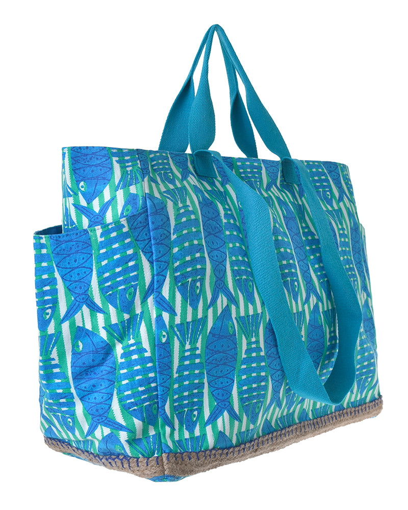 Ble Resort Collection Borsa Blu in Tessuto 'Pesci'