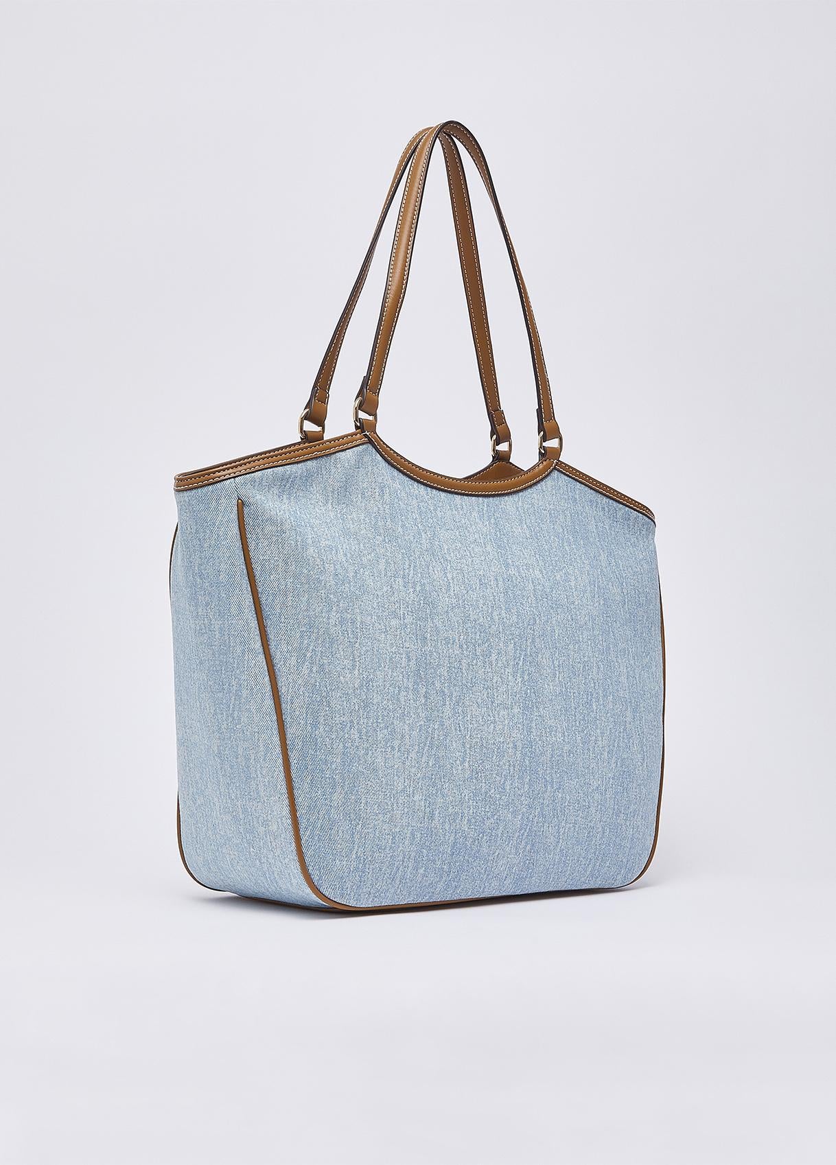 Borsa shopping Liu Jo in denim con logo frontale e doppi manici Denim TU | Giò Fashion