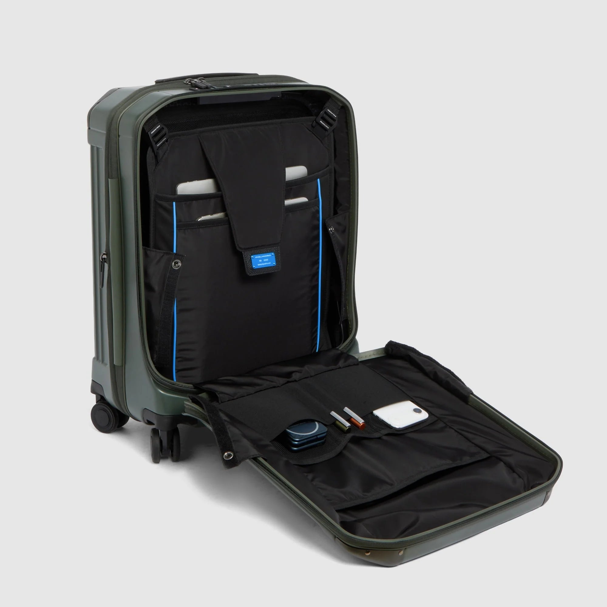 Piquadro Trolley Rigido da Cabina PQ-Light Blu Opaco Espandibile con 4 Ruote e Porta PC 17,3"