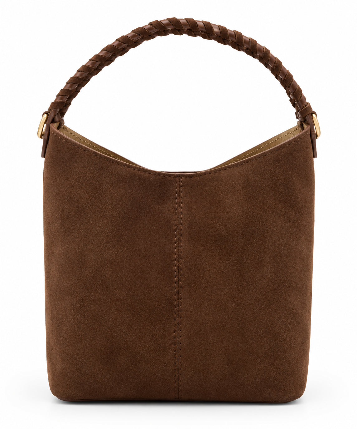 Borsa Vera Pelle in Camoscio Cuoio con Manico Intrecciato, Tracolla e Pochette