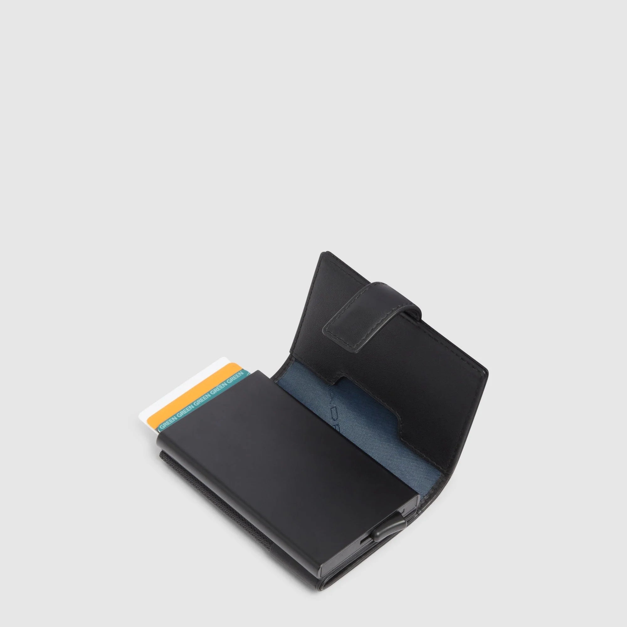 Piquadro Portacarte di Credito Automatico in Pelle e Metallo Sync con Protezione RFID
