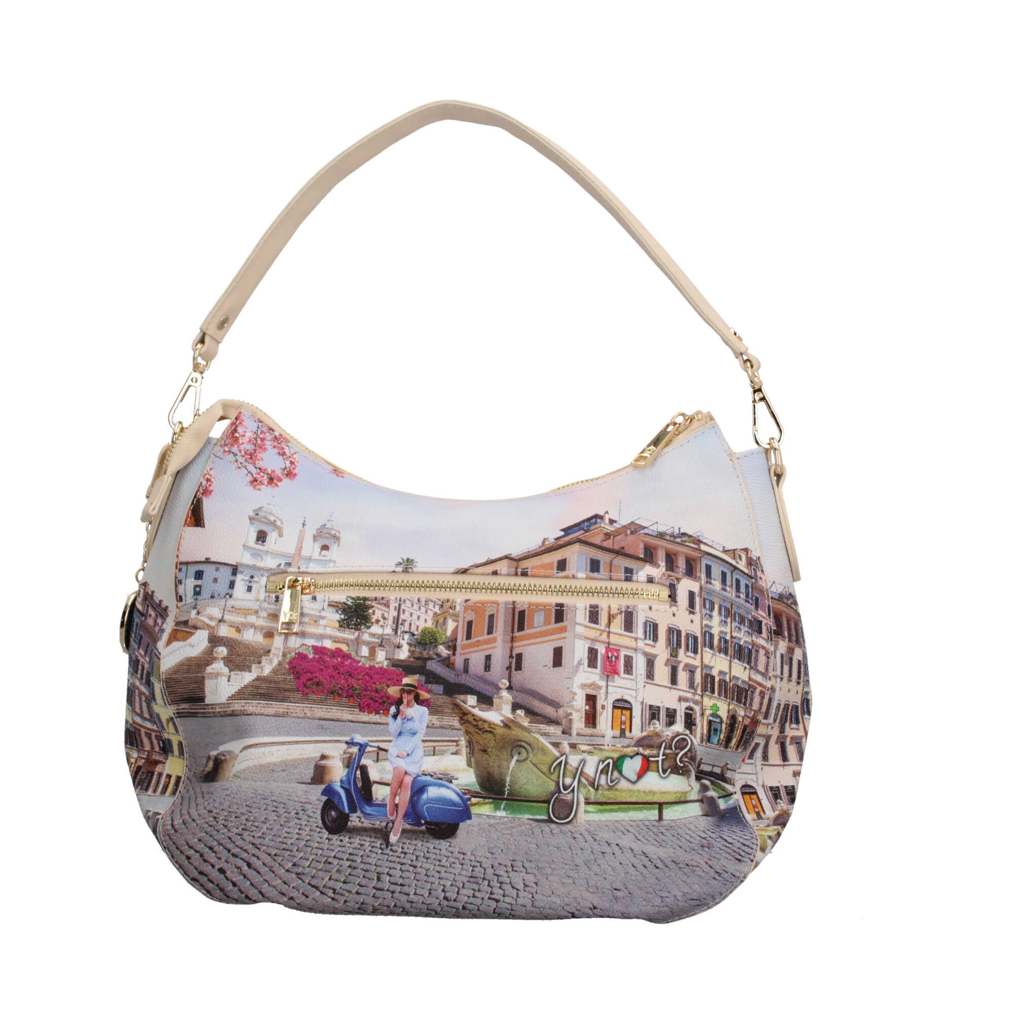 Borsa hobo YNot con stampa artistica e manico removibile per un look versatile