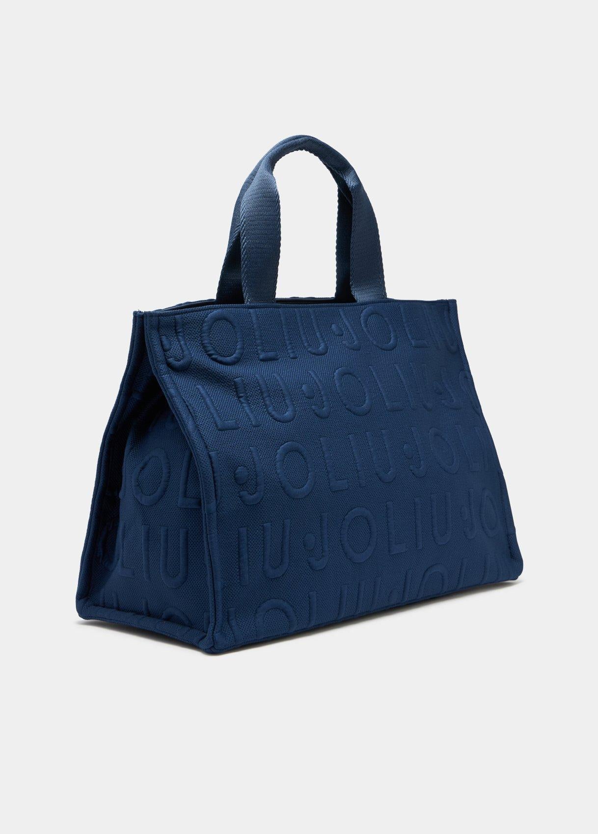 Borsa Shopping Liu Jo Donna con Logo All Over in Rilievo Azzurro TU | Giò Fashion