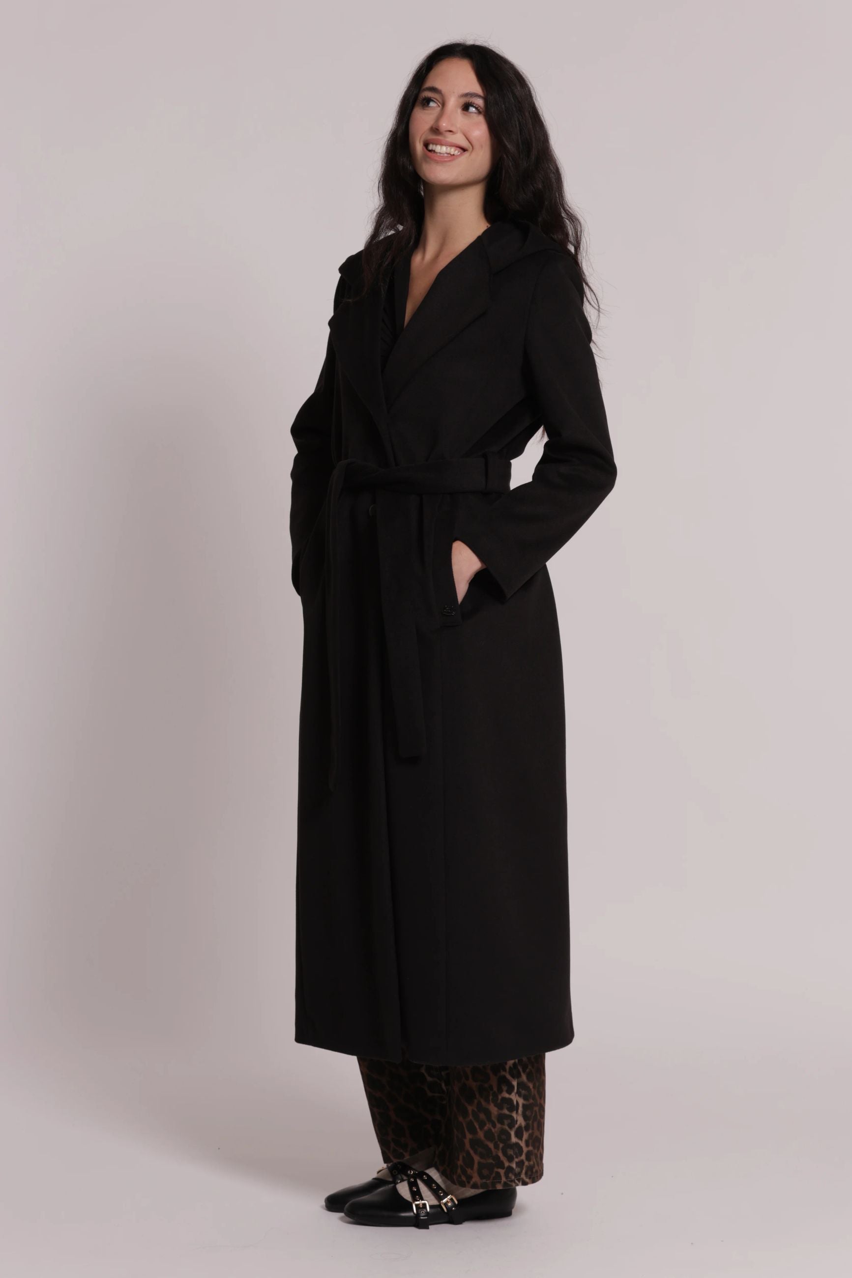 Cappotto Lungo Donna Mimì Muà con Cintura in Vita e Cappuccio