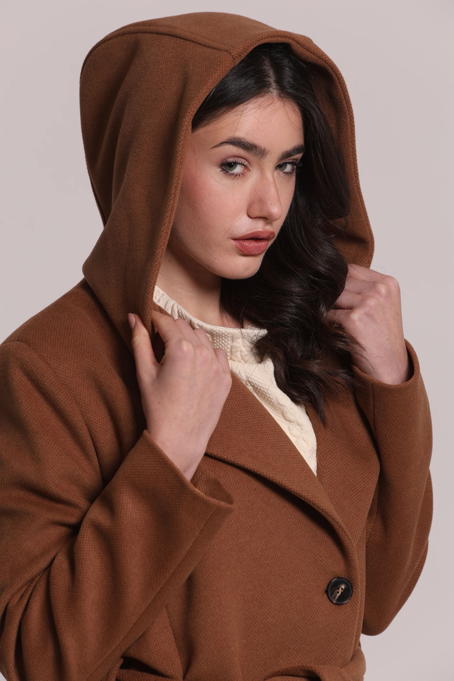 Cappotto Lungo Donna Mimì Muà con Cintura in Vita e Cappuccio