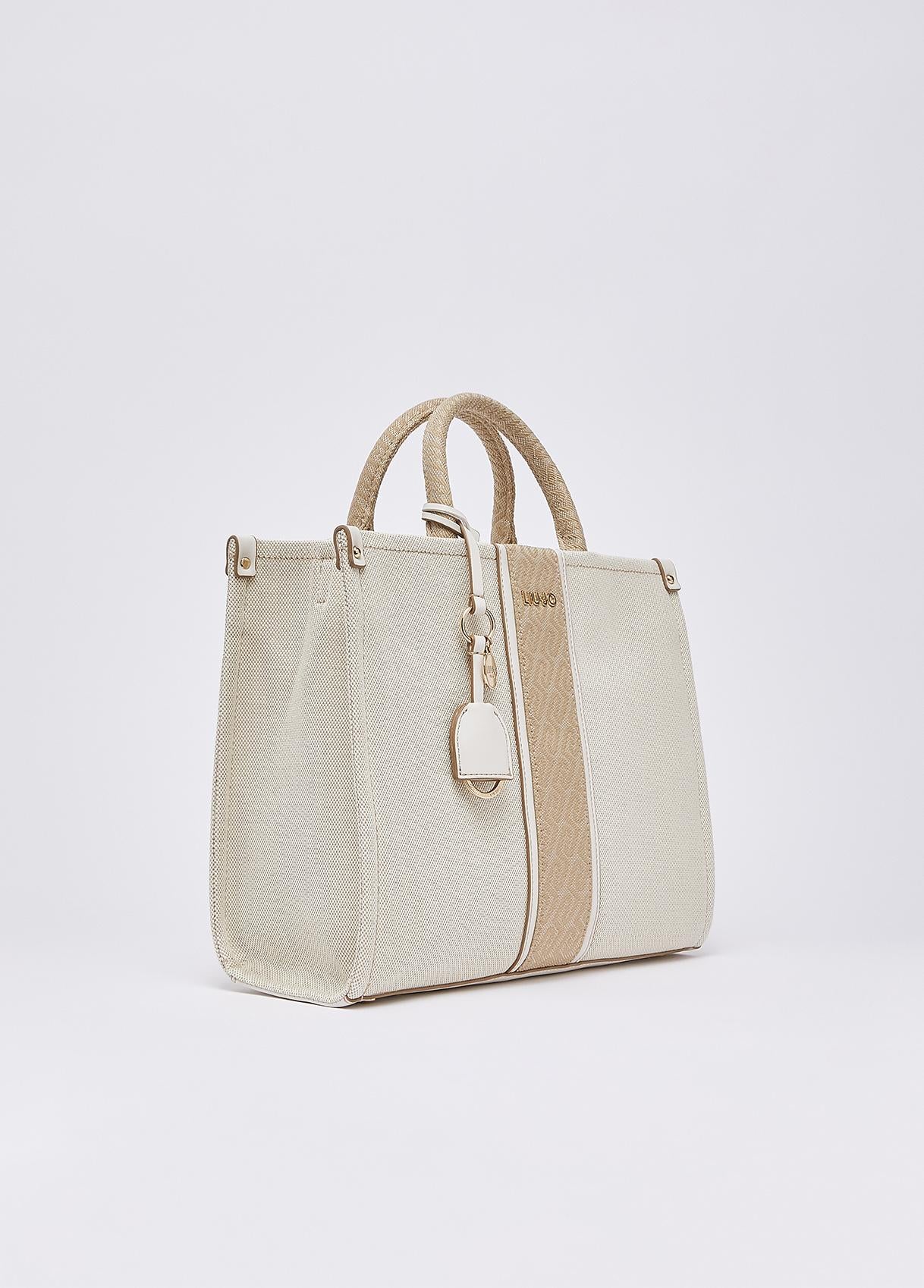 Borsa shopping Liu Jo elegante con logo centrale e charm removibile Cream TU | Giò Fashion